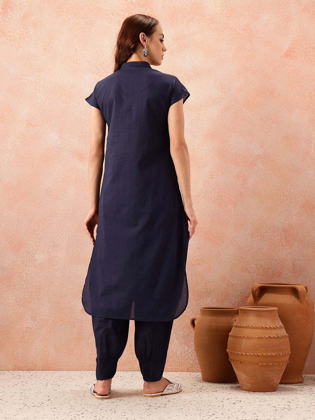 all about you Pathani Style Pure Cotton Extended Sleeve Kurta with Smock Cuffed Salwar