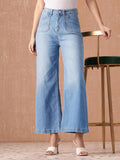 all about you Women Wide Leg High-Rise Heavy Fade Stretchable Jeans