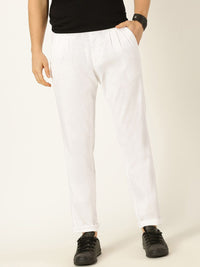 Thomas Scott Men Smart Pleated Linen Cotton Chinos Trousers