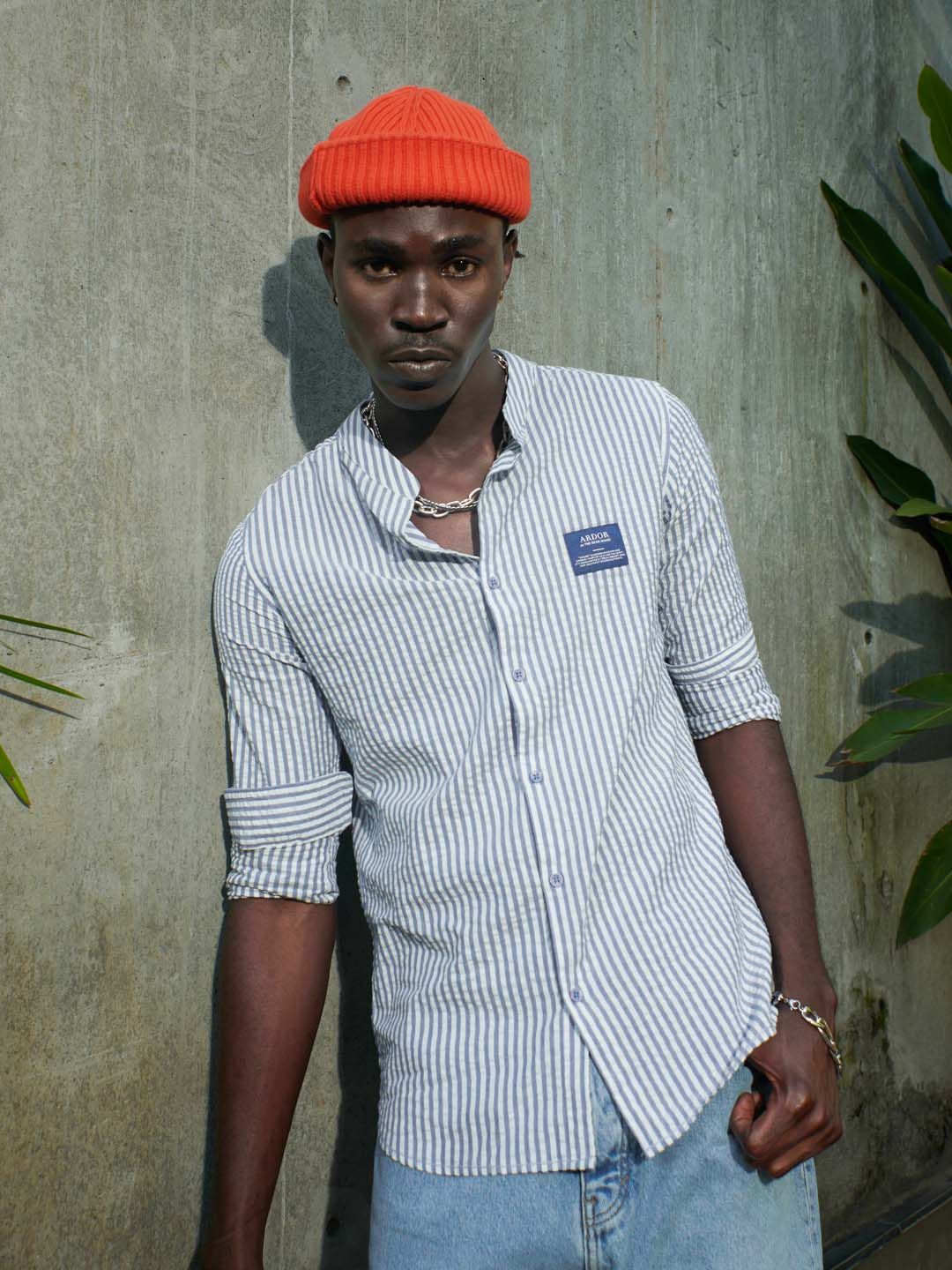 THE BEAR HOUSE Ardor Edition Men White Slim Fit Striped Cotton Seersucker Shirt