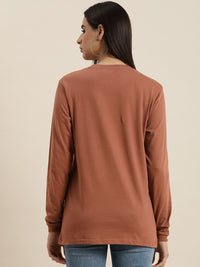 DILLINGER Women Brown Solid Cotton Oversized T-shirt