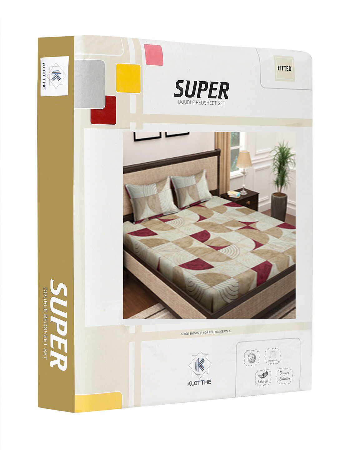 KLOTTHE Beige Geometric Printed 400 TC Pure Cotton Super King Bedsheet Set