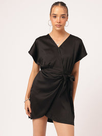 DressBerry Textured Tie-Up Mini Wrap Dress