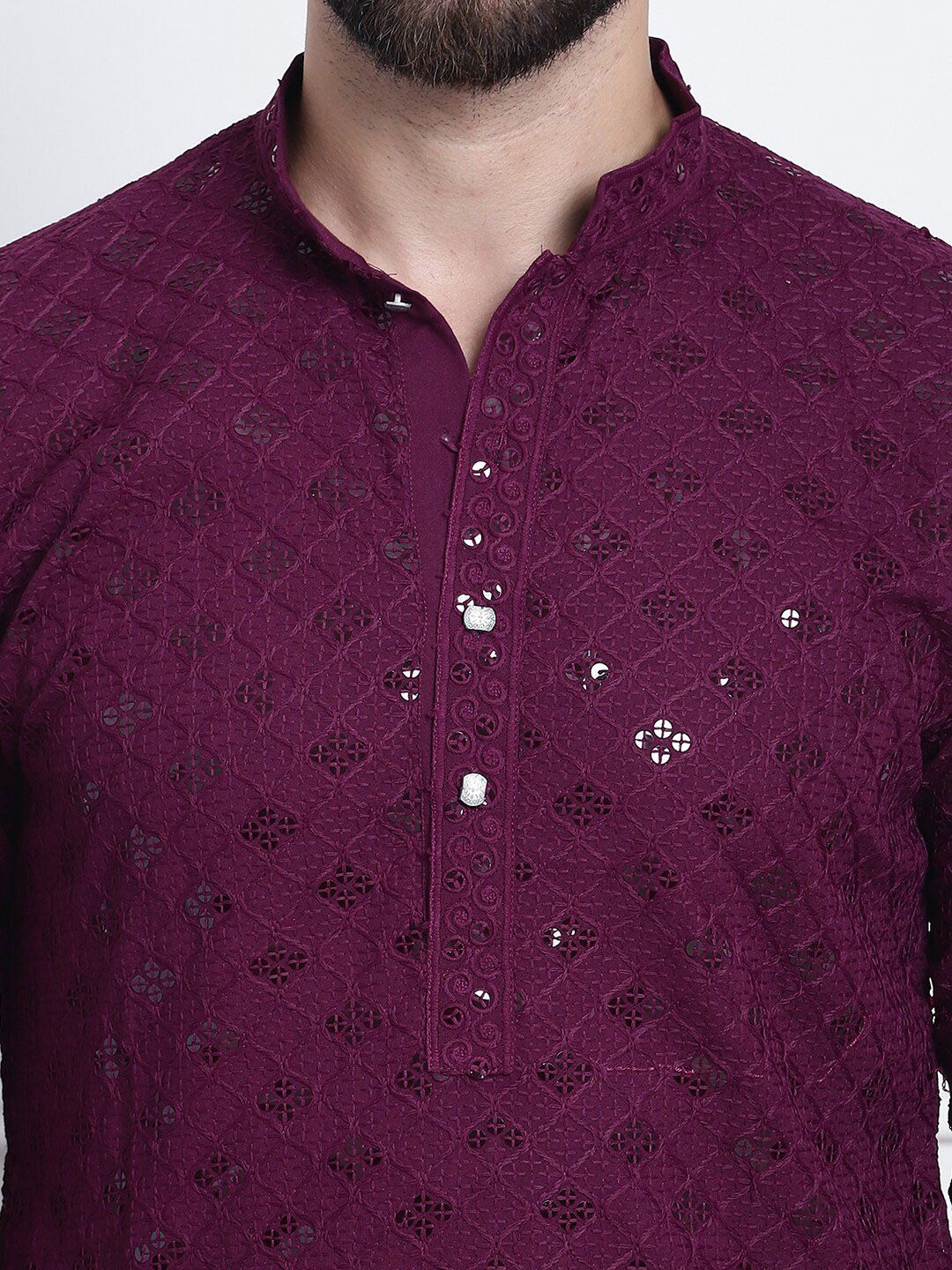 SOJANYA Embellished Mandarin Collar Pure Cotton Kurta