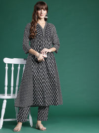 Indo Era Printed Panelled Pure Cotton Kurta with Trousers