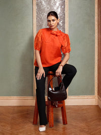 all about you High Neck Puff Sleeves Tie-Ups Detailed Top