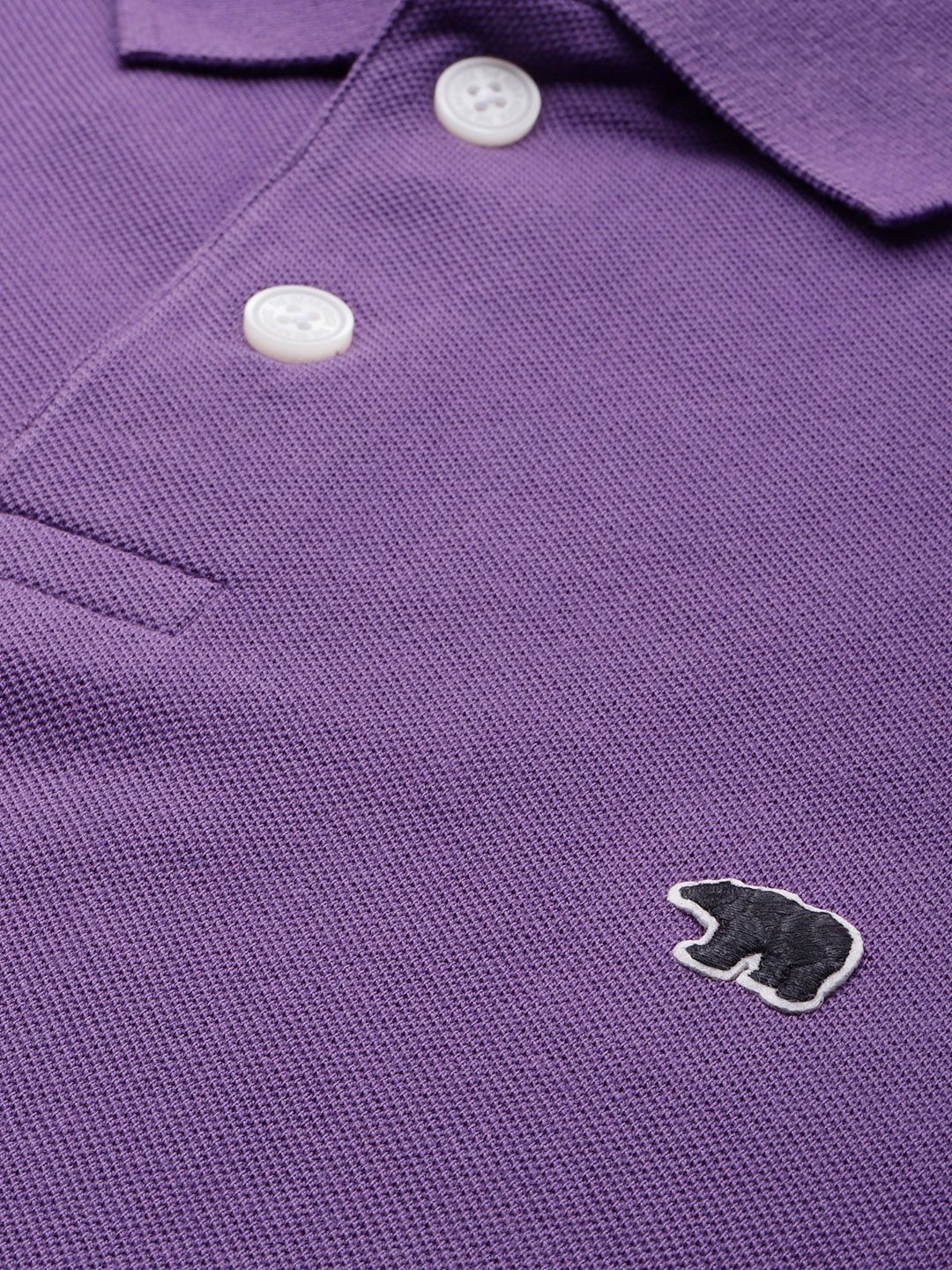THE BEAR HOUSE Men Lavender Polo Collar Pure Cotton Slim Fit T-shirt