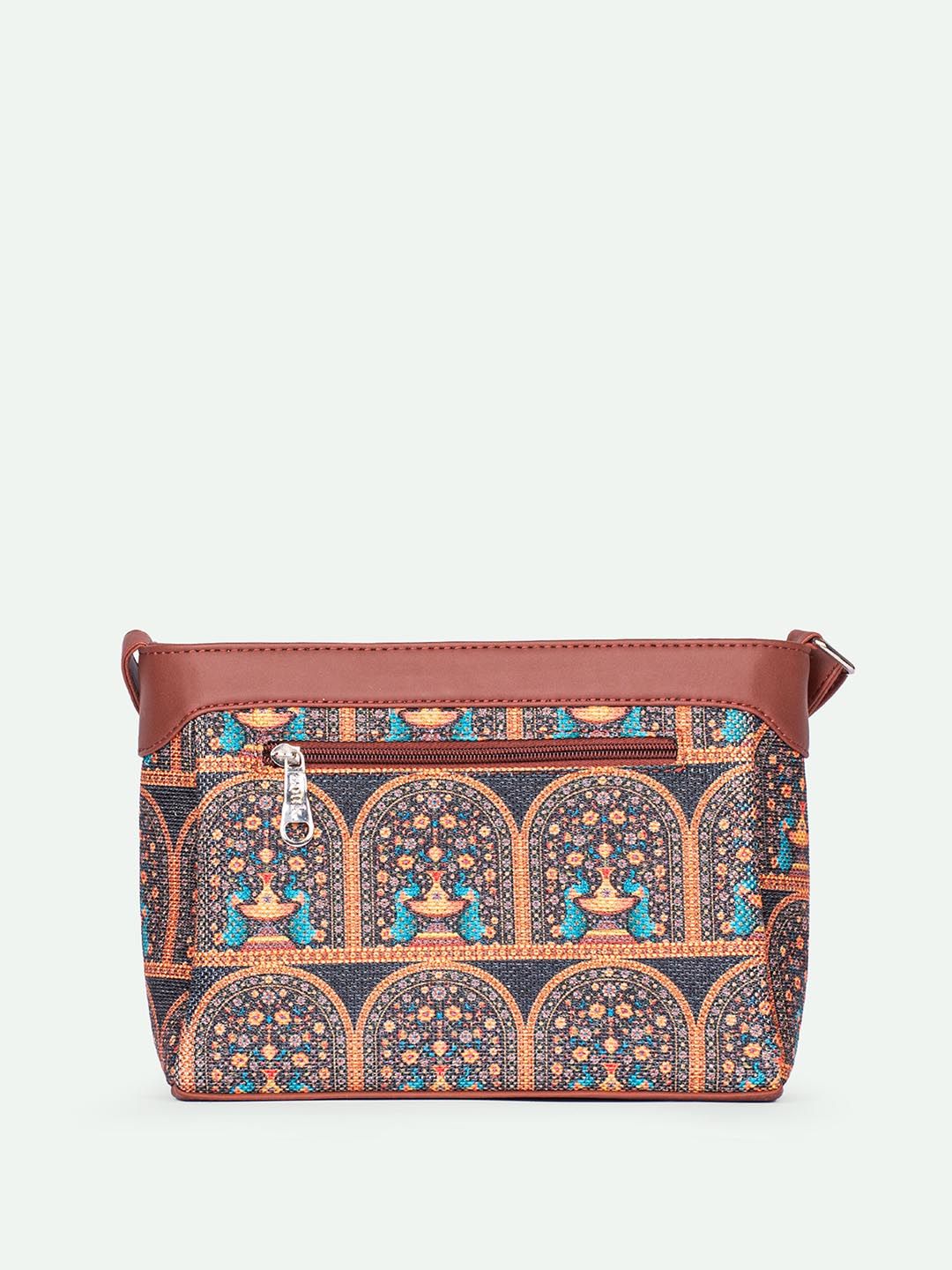 ZOUK Royal Indian Peacock Motif Harmony Printed Structured Sling Bag