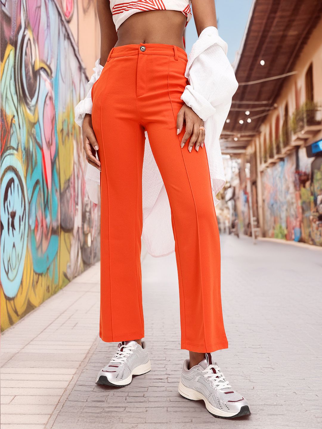 DressBerry Women Bright Burnt Orange Trousers