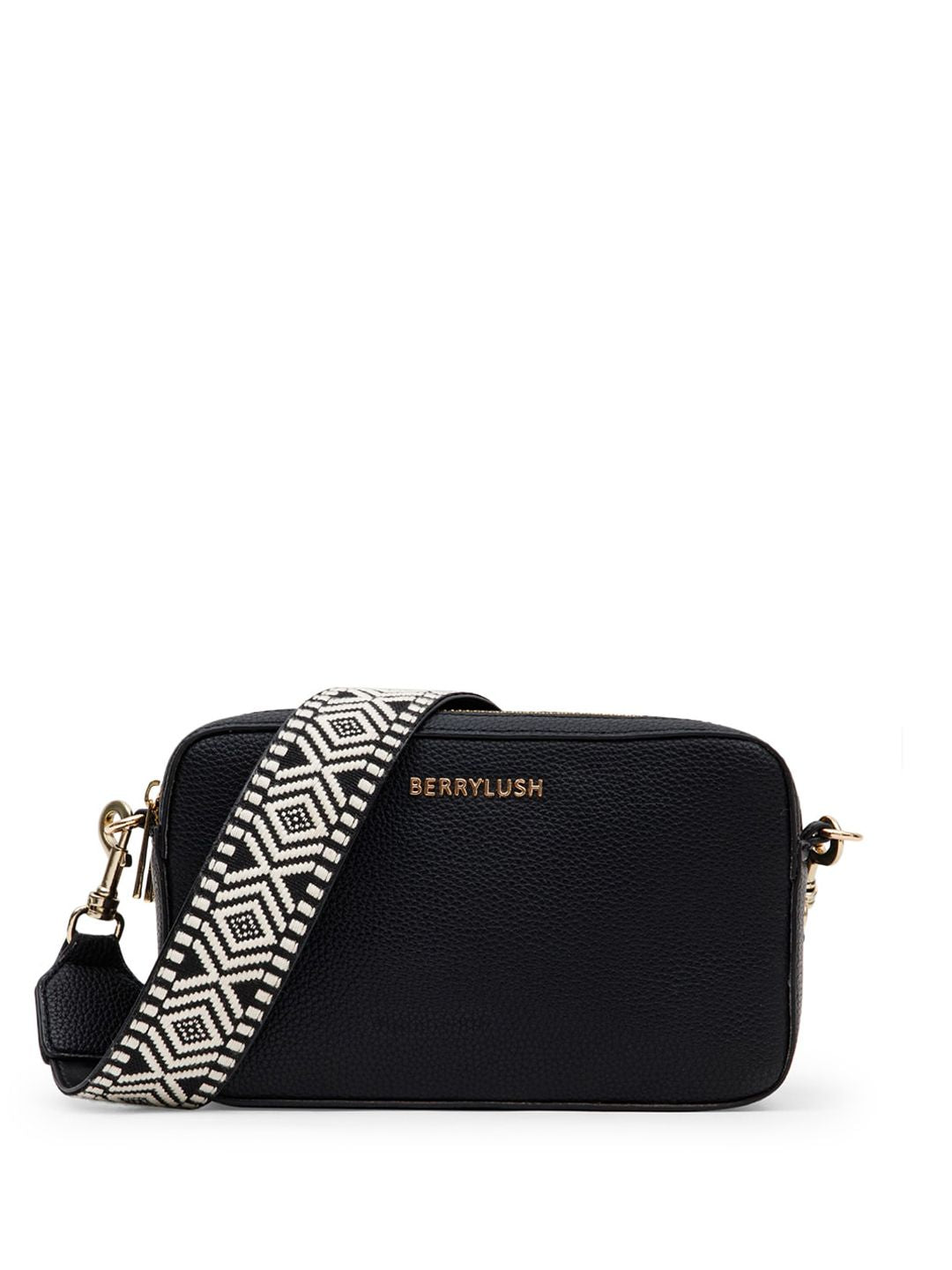 Berrylush Black Textured Structured Sling Bag