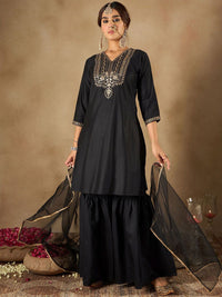 Indo Era Women Ethnic Motifs Embroidered Regular Liva Kurta with Sharara & With Dupatta