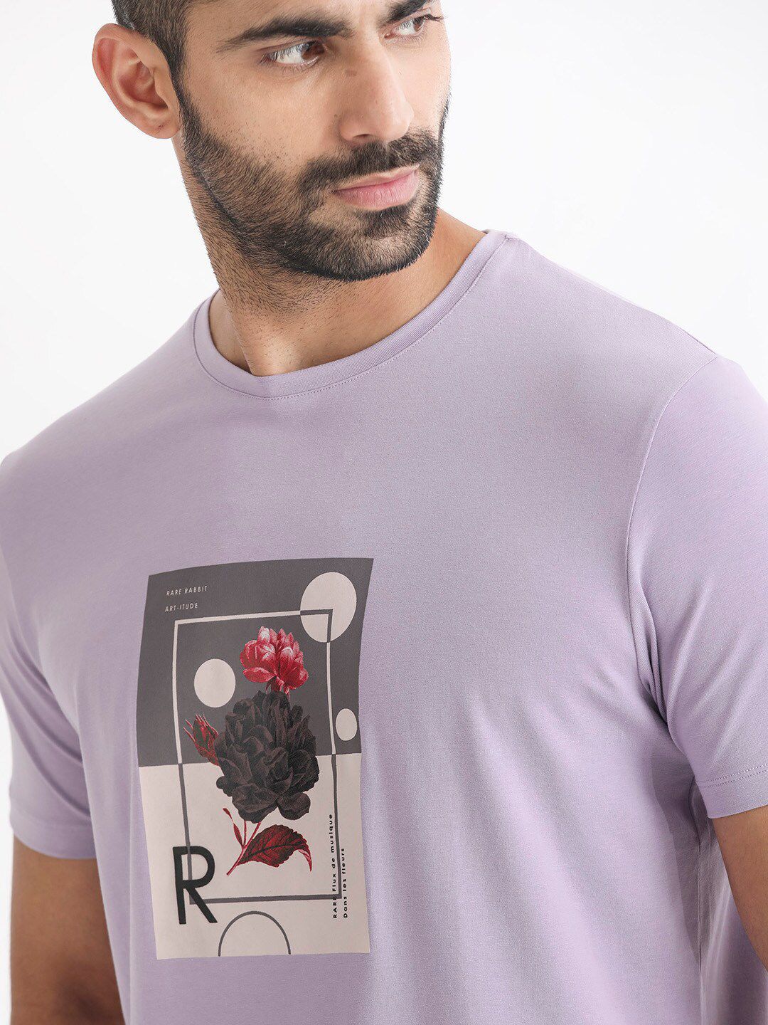 RARE RABBIT Men Dryden Graphic Printed Slim Fit Cotton T-Shirt
