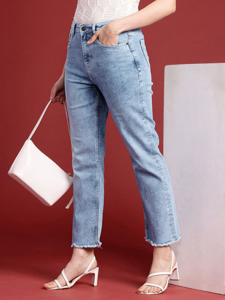 all about you Women Straight Fit High-Rise Heavy Fade Stretchable Jeans