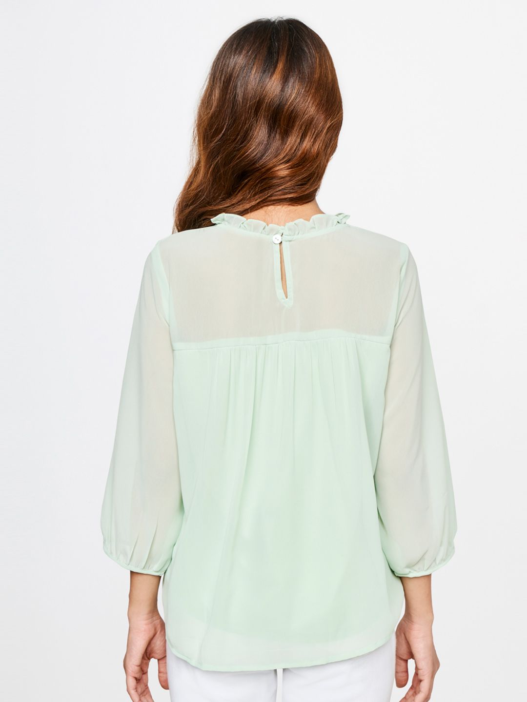 AND High Neck Puff Sleeves Empire Top