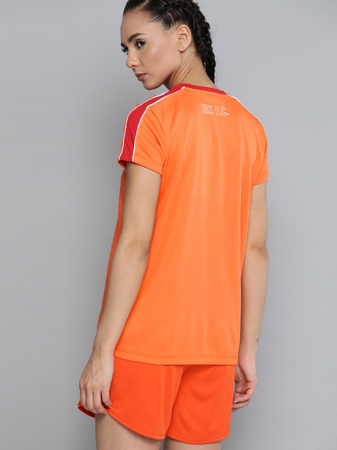 HRX By Hrithik Roshan Women Orangeade & High Risk Red Colourblock Rapid-Dry Anti-Static Antimicrobial Football Tshirt