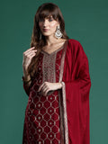 Indo Era Embroidered Jacquard Zari Kurta With Trousers & Dupatta