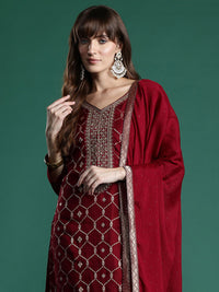 Indo Era Embroidered Jacquard Zari Kurta With Trousers & Dupatta