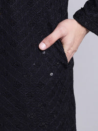 SOJANYA Embellished Mandarin Collar Sequinned Pure Cotton Kurta