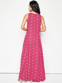 Global Desi Ethnic Printed Thread Work Fit & Flared Maxi Ethnic Dress