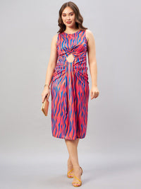 Antheaa Blue Abstract Printed Cut-Out A-Line Midi Dress