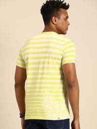 Being Human Men Lime Green & Off White Striped Pure Cotton T-shirt