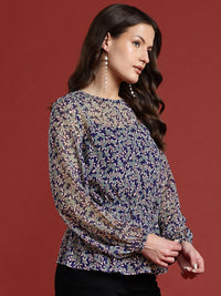 all about you Floral Print Sheer Cinched Waist Top