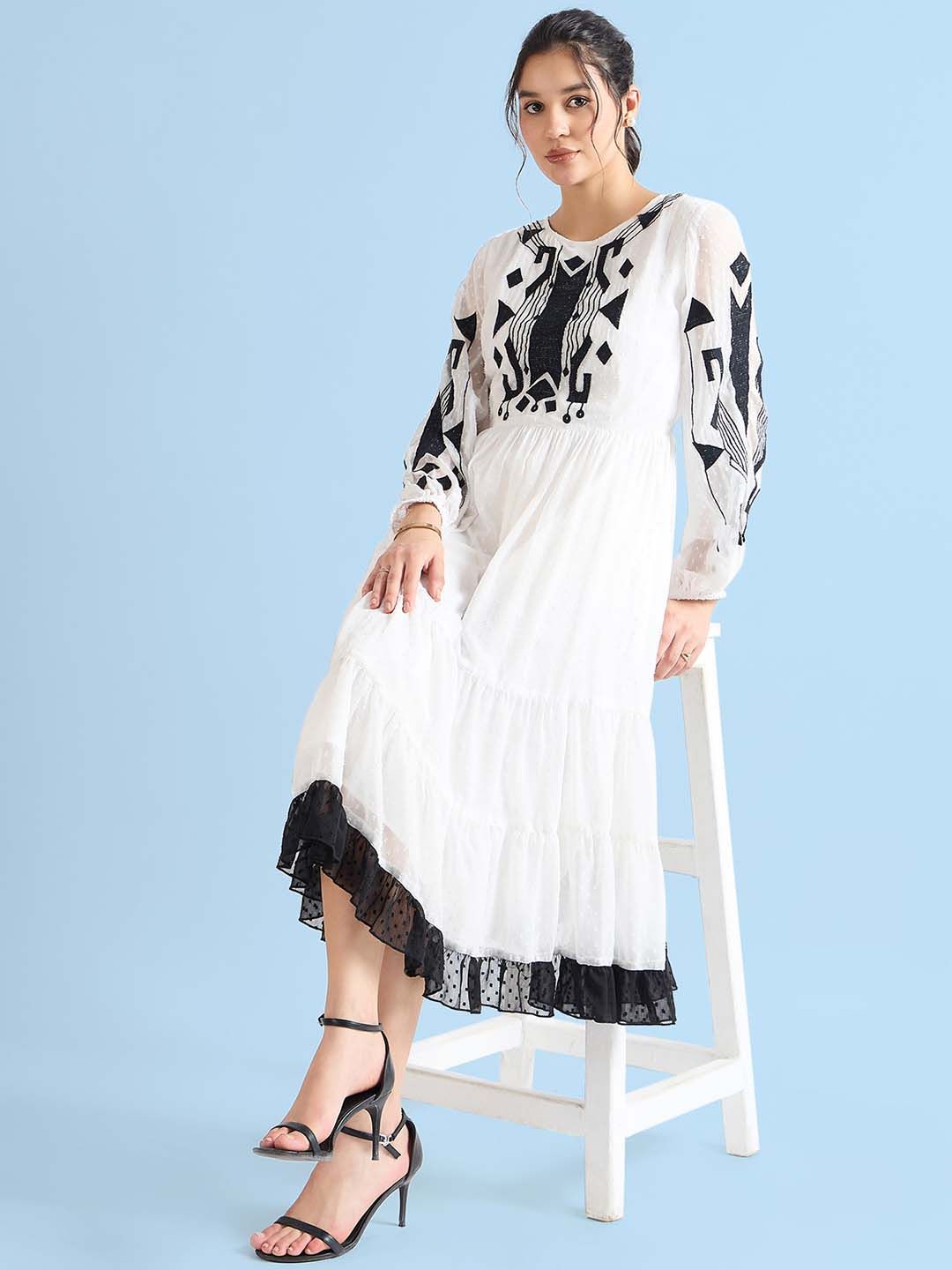 Antheaa Floral Chiffon Fit & Flare Midi Dress