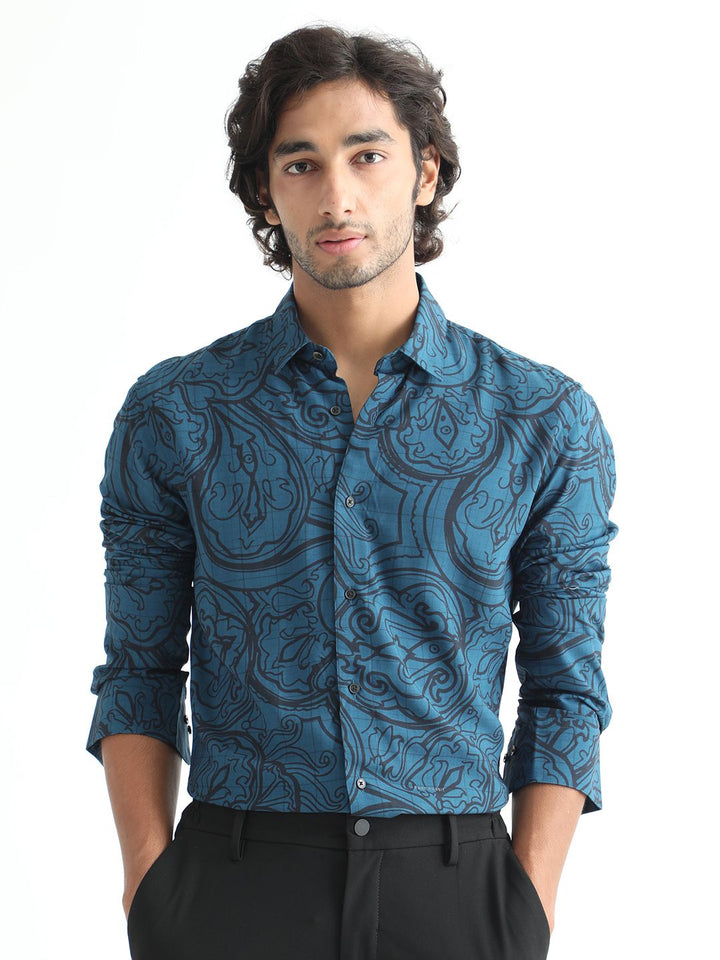 RARE RABBIT Men Paisum Slim Fit Opaque Printed Cotton Shirt