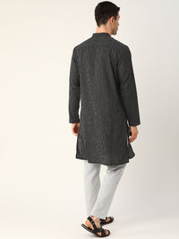 Anouk Men Black & White Striped Kurta with Trousers