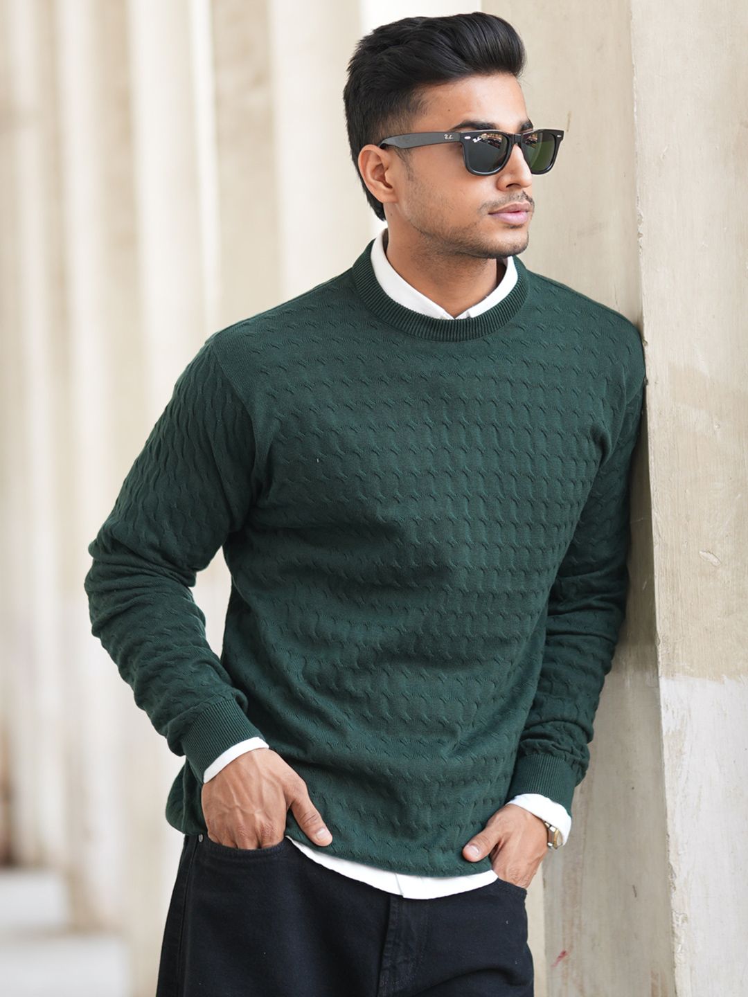 Powerlook Men Self-Design Pullover Sweater