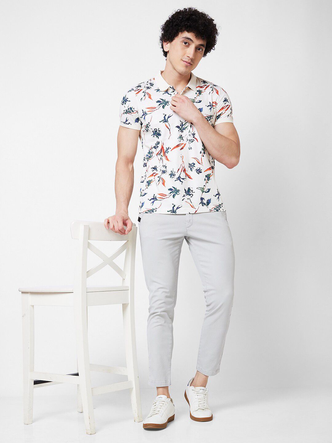 SPYKAR Floral Printed Polo Collar Cotton Slim Fit T-shirt
