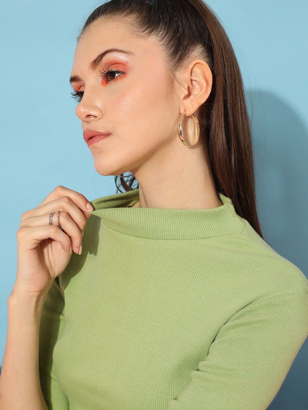 STREET 9 Gorgeous Green Solid Pure Cotton Top