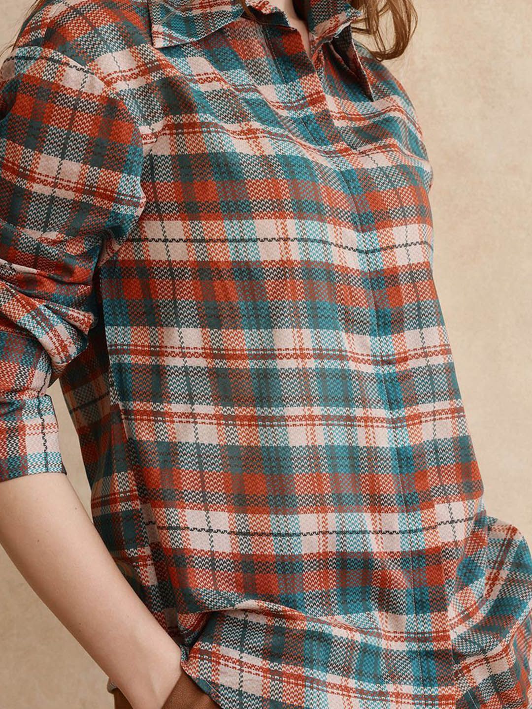 RAREISM Women Comfort Spread Collar Checked Casual Shirt