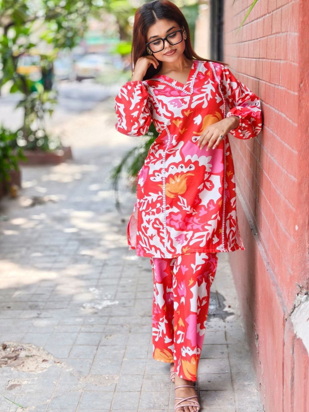 KALINI Printed V Neck Tunic With Palazzos Co-Ords