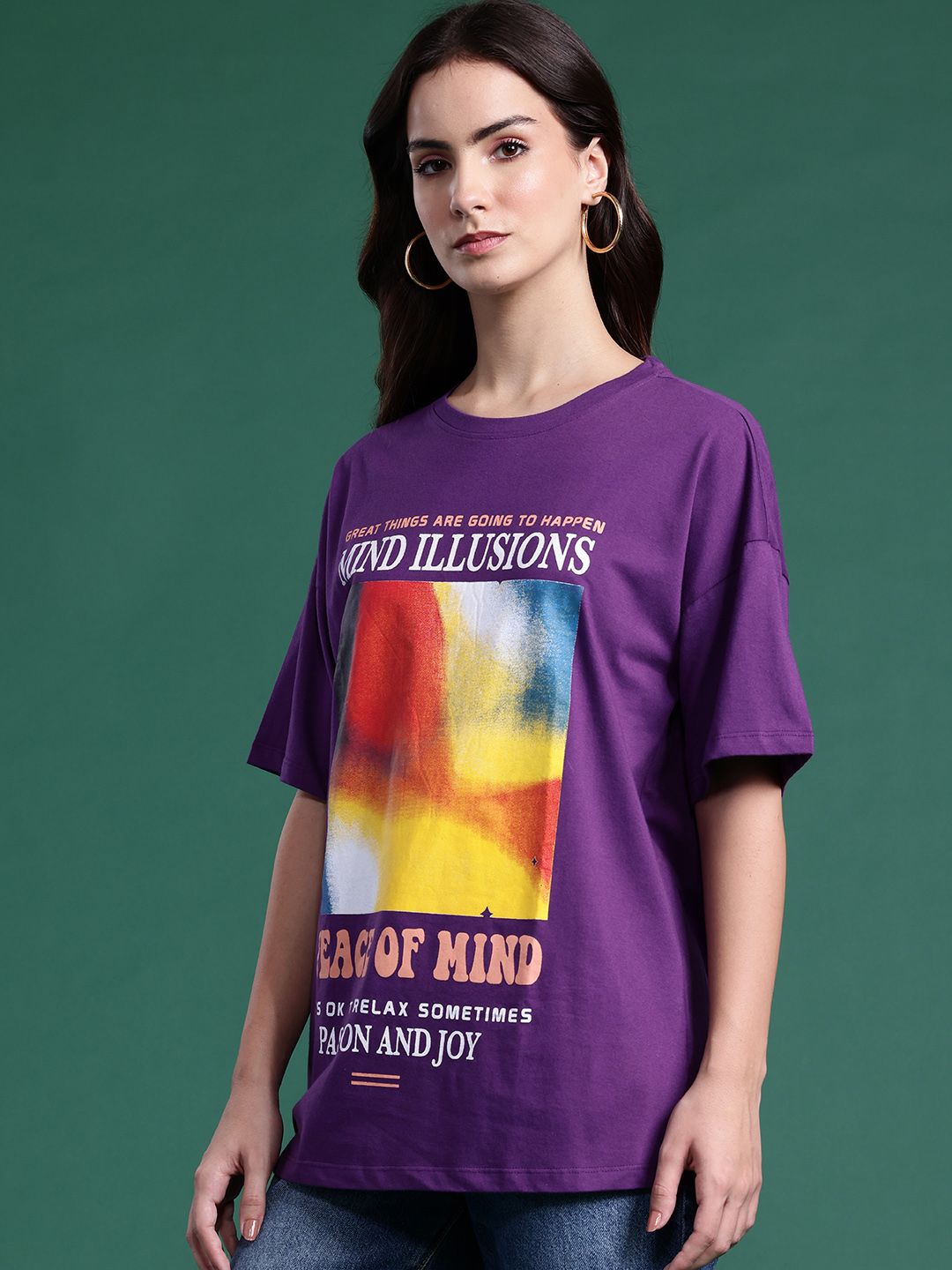 DressBerry Printed Drop-Shoulder Sleeves Pure Cotton T-shirt