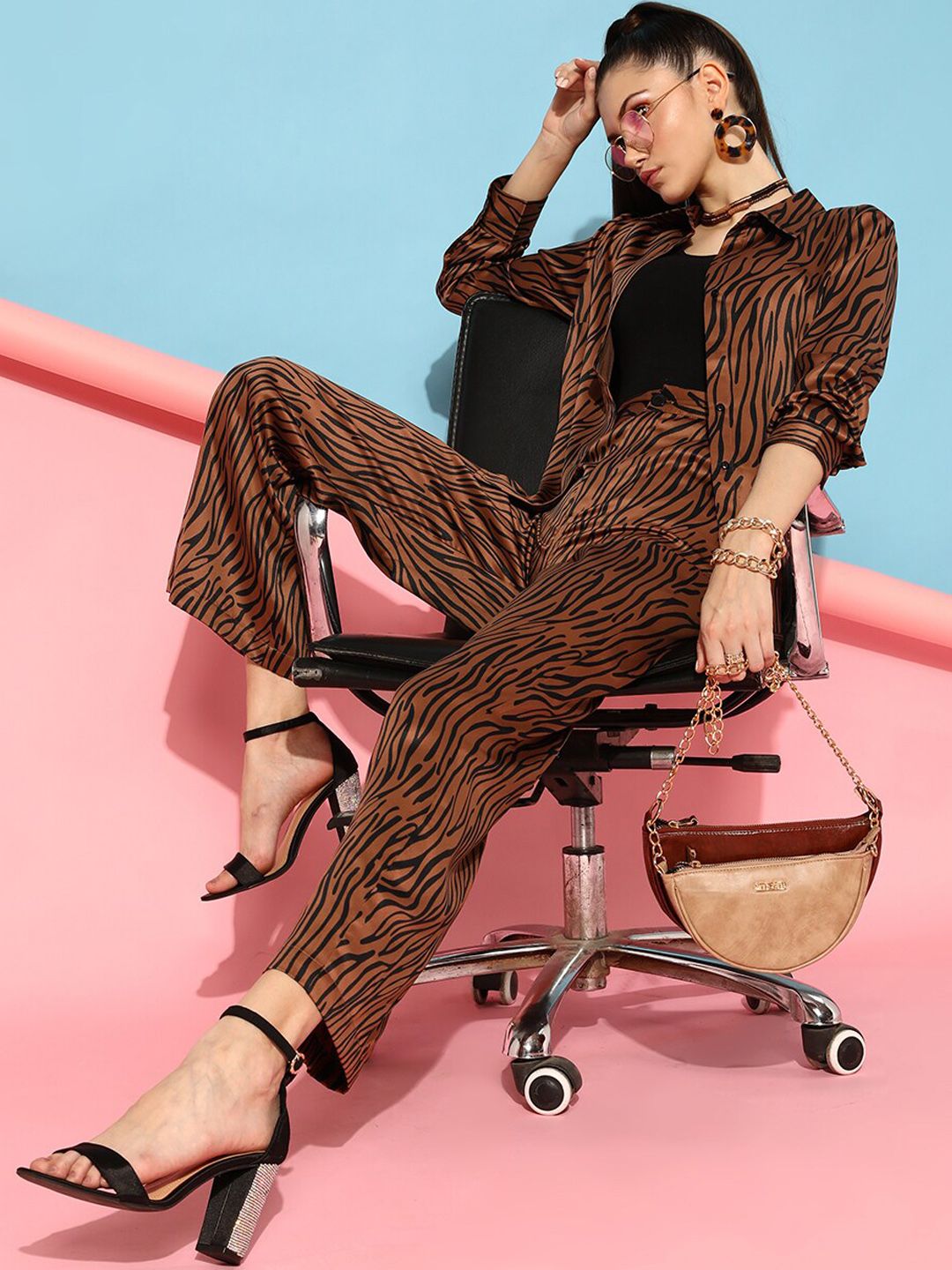 STREET 9 Women Brown Animal Printed Trousers