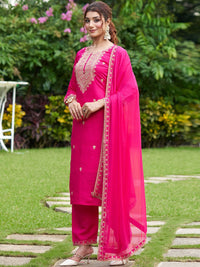 Indo Era Floral Embroidered Thread Work Kurta with Trousers & Dupatta