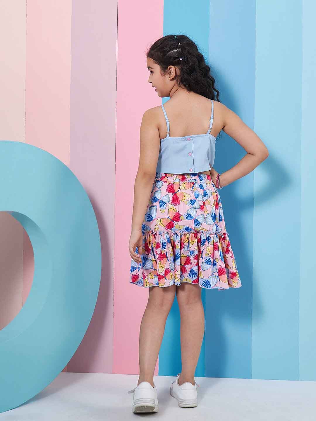 pspeaches Girls Printed Top with Skirt