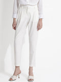 RAREISM Women Comfort Tapered Fit High-Rise Pleated Cotton Peg Formal Trousers