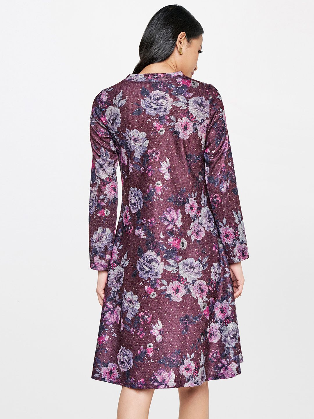 Global Desi Purple & Blue Floral Print A-Line Dress
