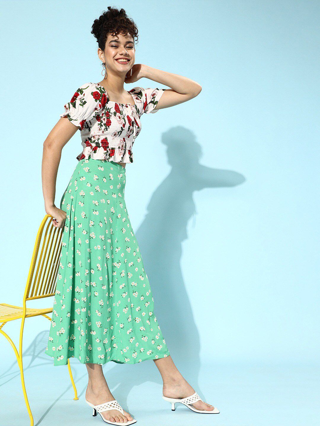 Berrylush Woman White Floral Print Crepe Bardot Top