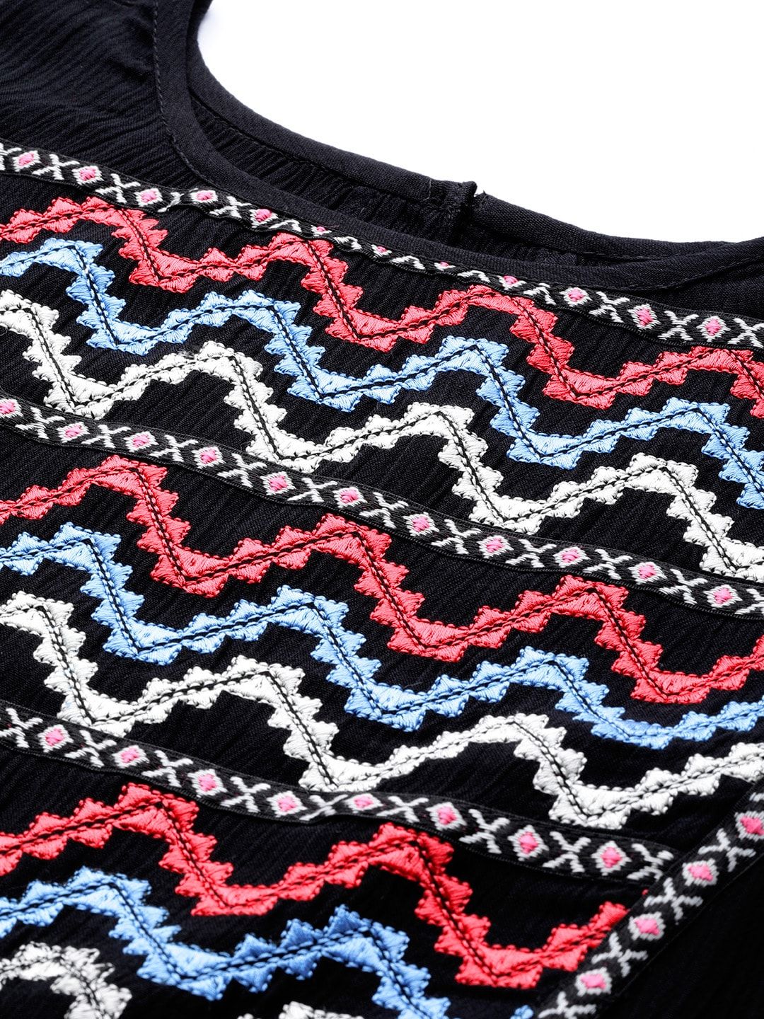 DressBerry Black Embroidered Detail A-Line Dress