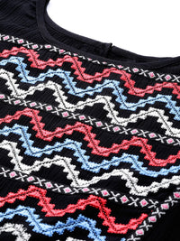 DressBerry Black Embroidered Detail A-Line Dress