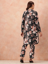 all about you Floral Printed Mandarin Collar Straight Kurta with Trousers