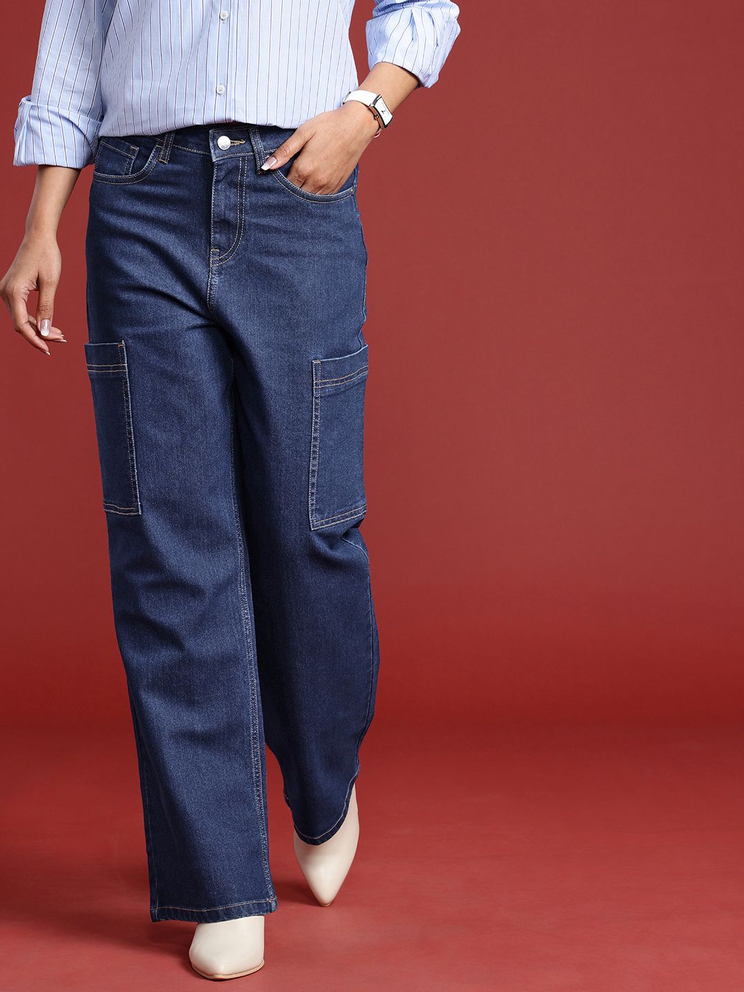 all about you Women Straight Fit High-Rise Stretchable Cargo Style Jeans