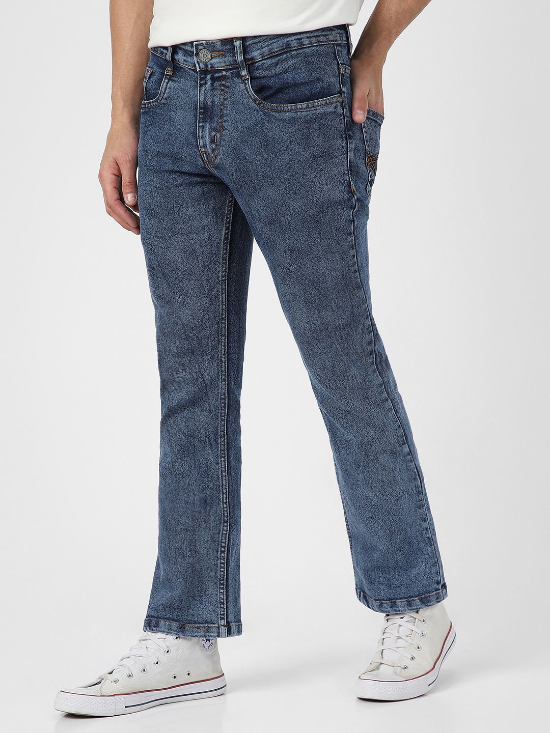 Urbano Fashion Men Bootcut Heavy Fade Clean Look Stretchable Jeans