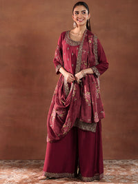 Libas Floral Embroidered Sequinned Straight Kurta with Palazzos & Dupatta