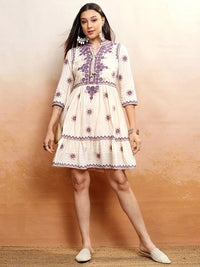 Vishudh Floral Print Embroidered Fit & Flare Dress