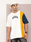 DILLINGER Men Typography Colourblocked Drop-Shoulder Sleeves Oversized Pure Cotton T-shirt