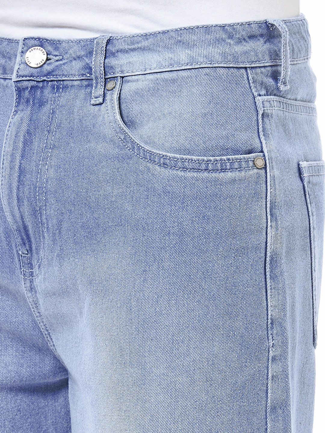 Bewakoof Men's Light Blue Baggy Distressed Mid-Rise Jeans